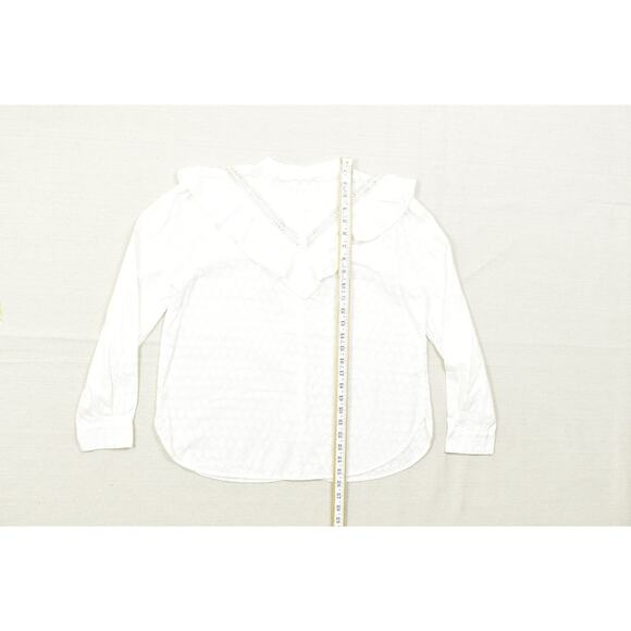 NEW LOFT Women's White Cotton Ruffle Blouse Button Front Top Regular Size M - Picture 4 of 8